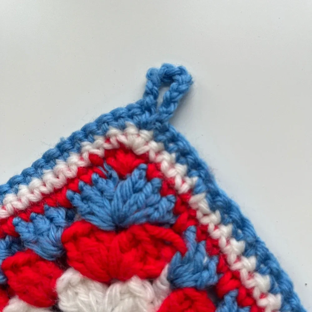 Handmade Crochet Potholder Red White Blue 8